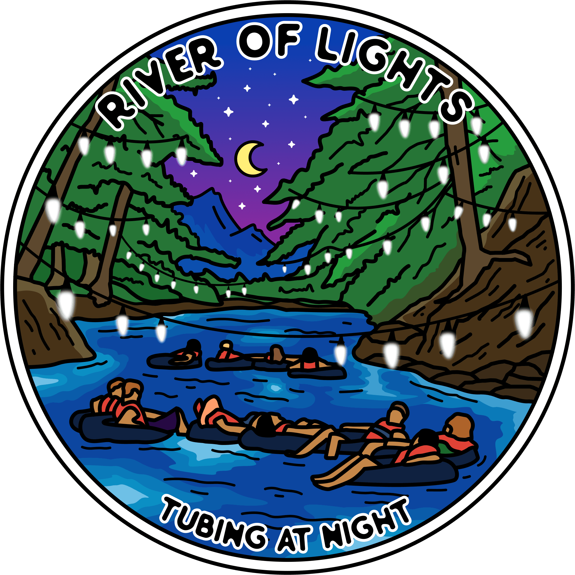 River of lights Image with Canoes and river and people